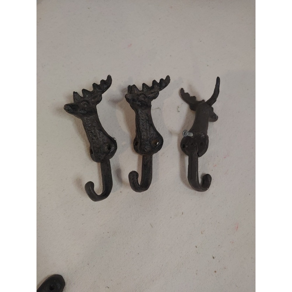 Rustic Elk Deer Head Cast Iron Wall Hanger Hook 5" Hunting‎ Lodge Cabin Décor